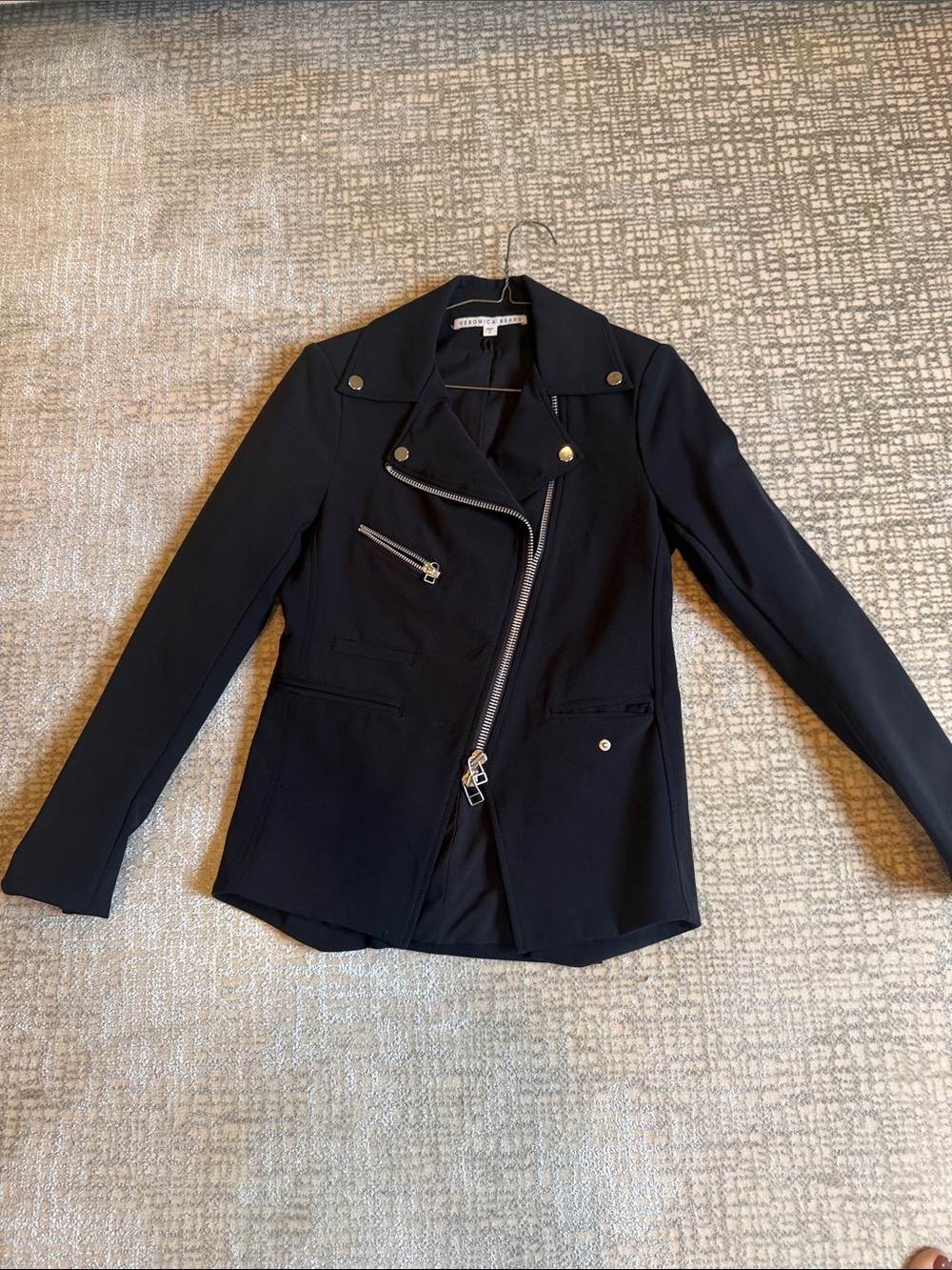Veronica Beard Black Asymmetric Scuba Blazer with Silver Hardware